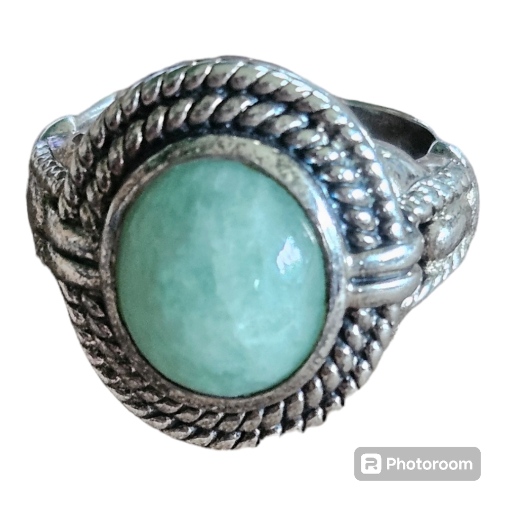 Green Jade and Sterling Silver Ring